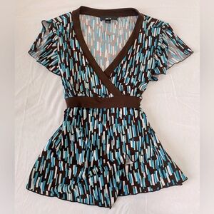 BCX Womens Y2K style top with flowy sleeves and slimming waist tie Plunge V neck